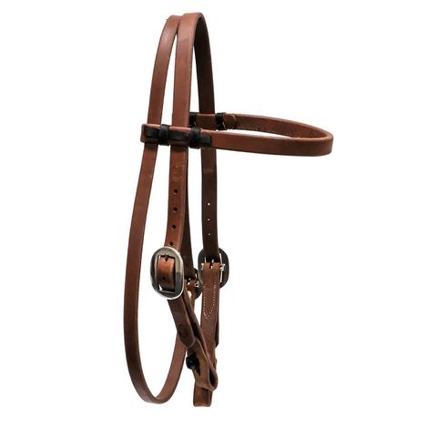 STT Premium 3/4" Oiled Harness Leather Brow Band Double Buckle Headstall with Quickchange Ends